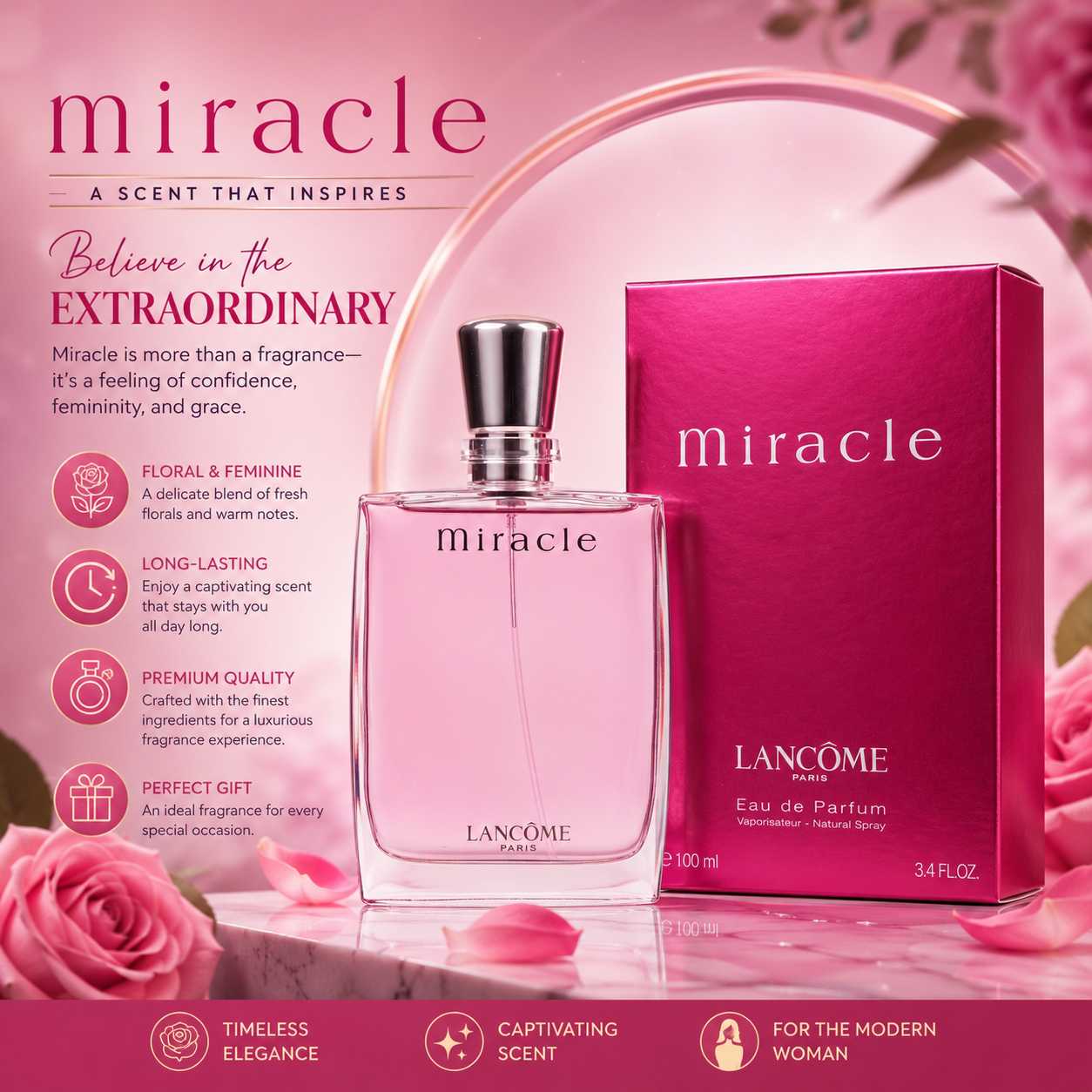 Lancôme Miracle Eau de Parfum Spray 100ml (3.4 fl oz) for Women