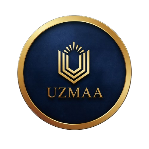 UZMAA logo on a dark blue background with gold border